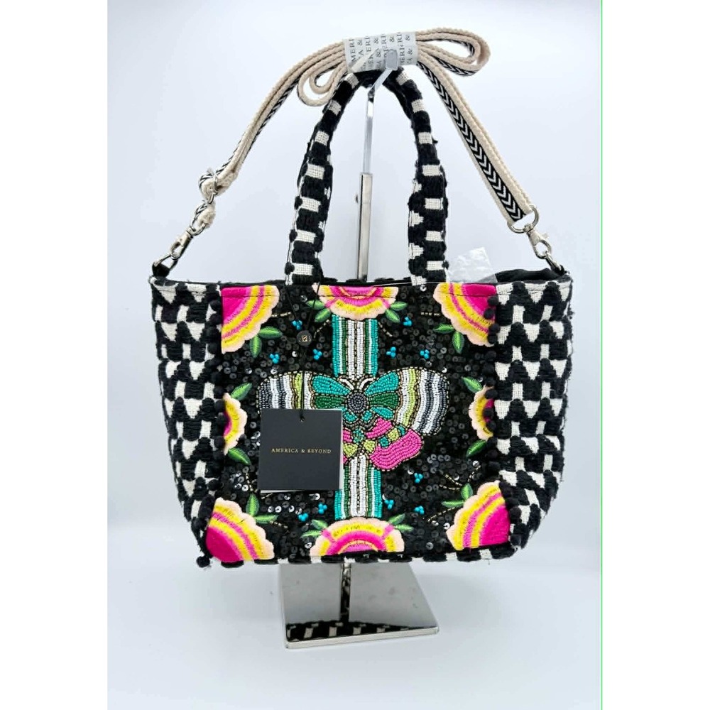 America & Beyond "Midnight Butterfly" Embellished Tote Bag NWT